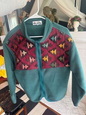 Vintage Green Fleece Jipper Jacket with Patterned Yolk The Nomadic Collection M
